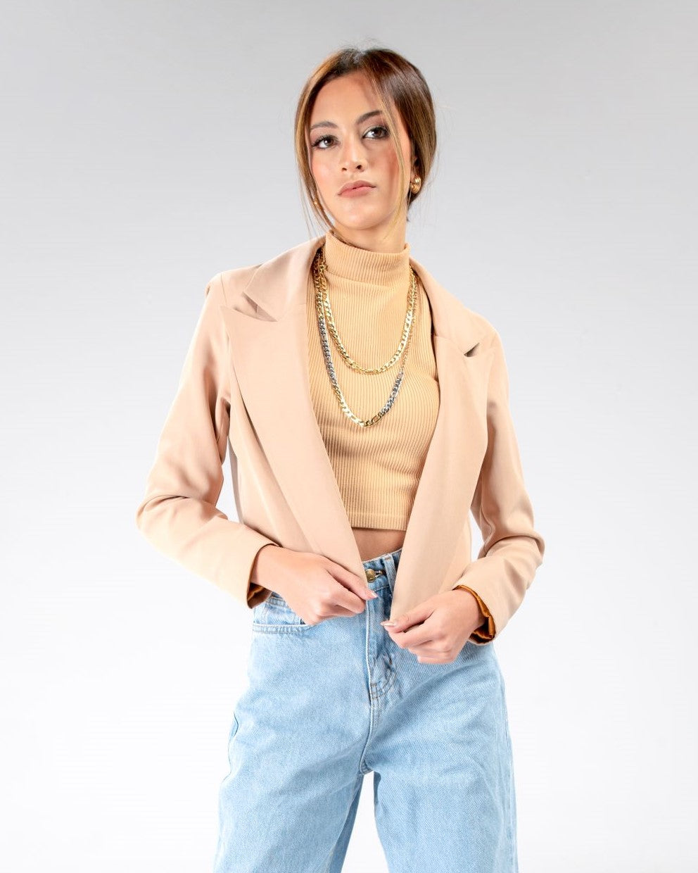 Tan on sale cropped blazer