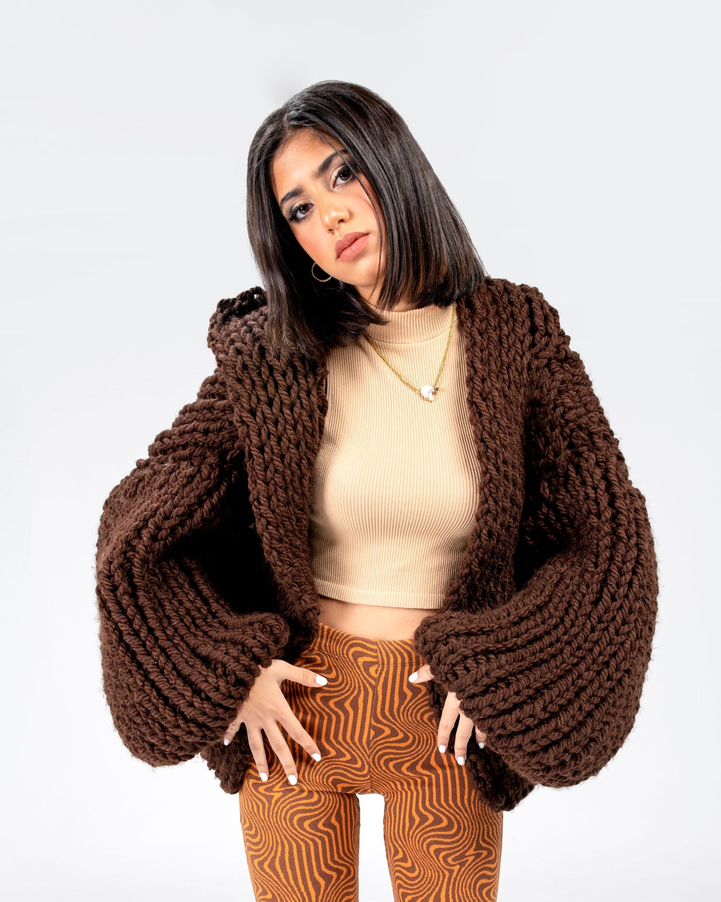 Brown Handmade Knitted Bomber