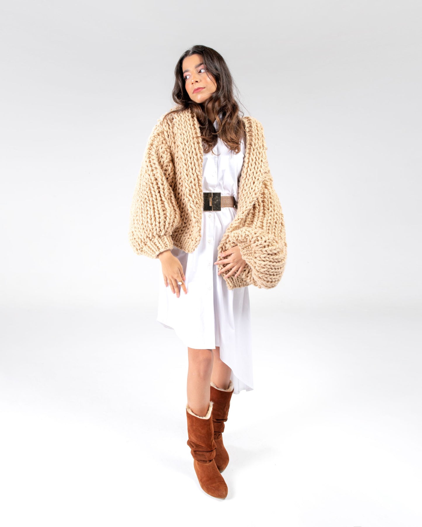 Beige Handmade Knitted Bomber