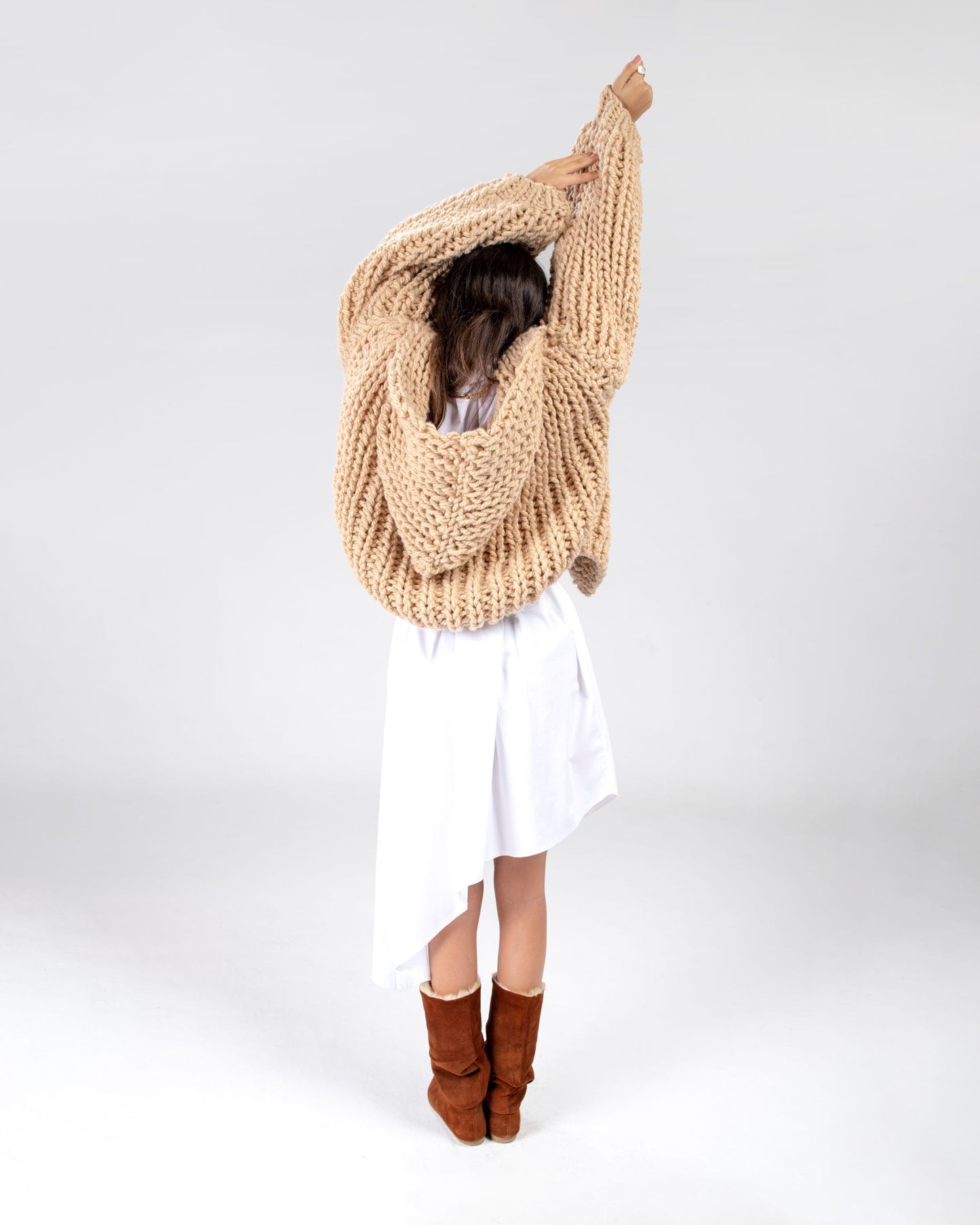 Beige Handmade Knitted Bomber