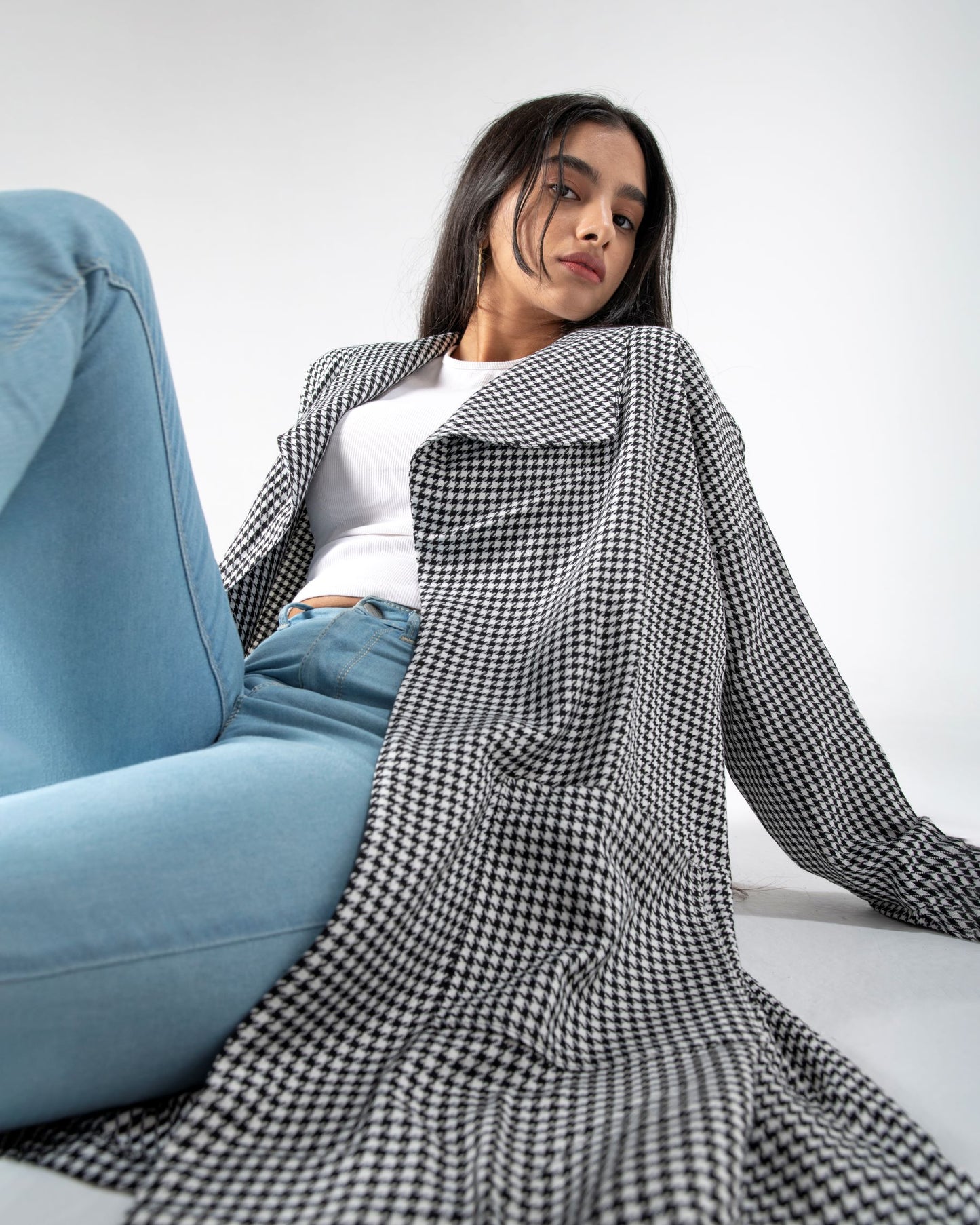 Houndstooth Long Overshirt