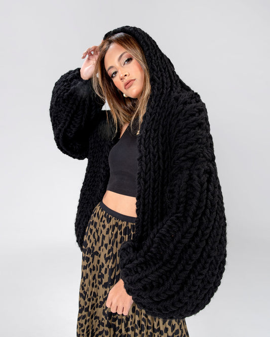 Black Handmade Knitted Bomber