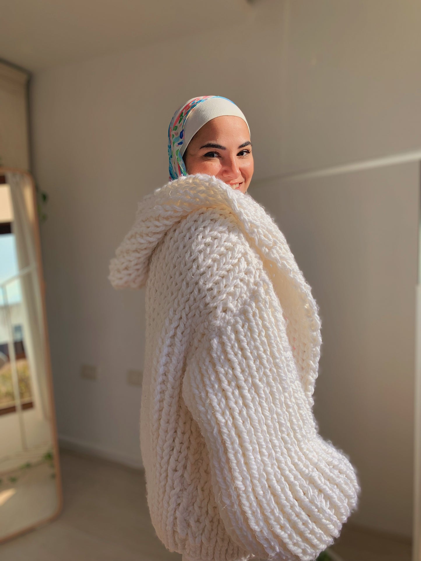 White Handmade Knitted Bomber