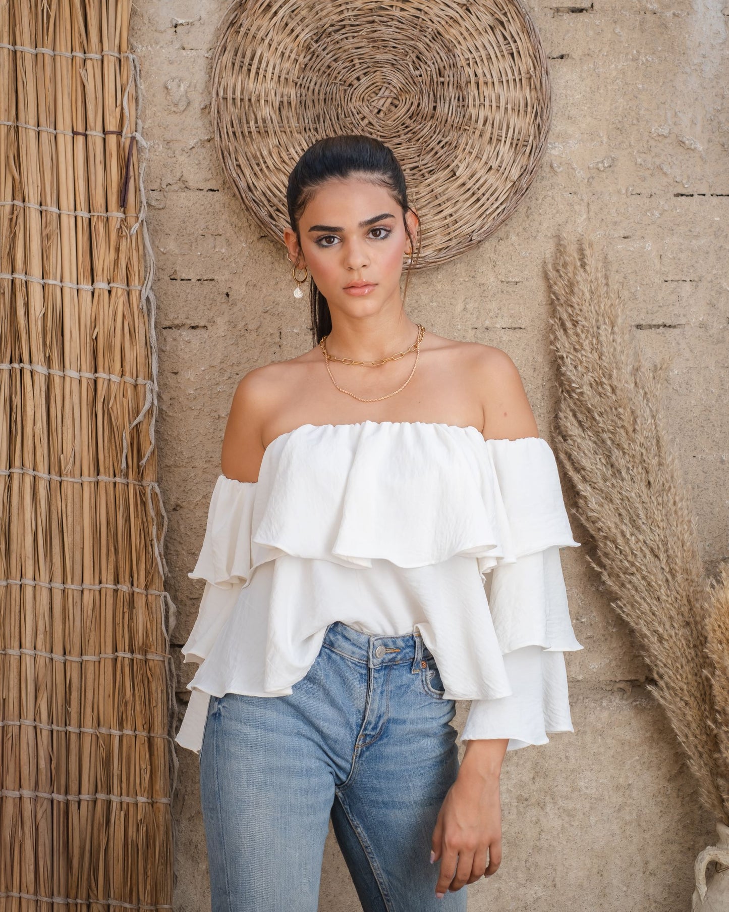 White Ruffle-Up Top