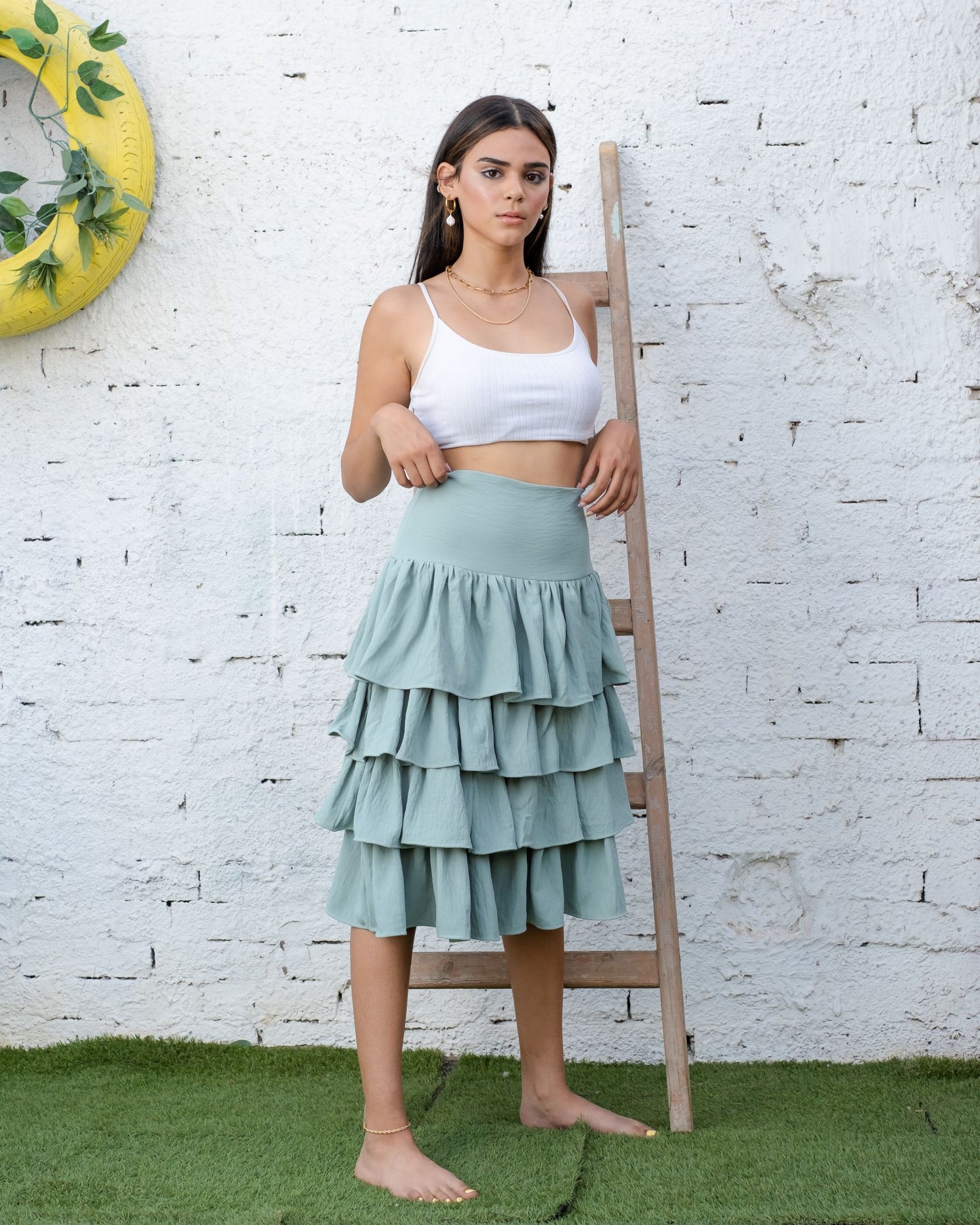 Mint Ruffle-Up Skirt