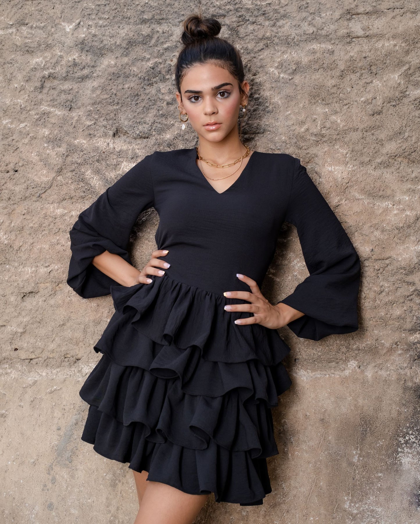 Black Ruffle-Up Dress