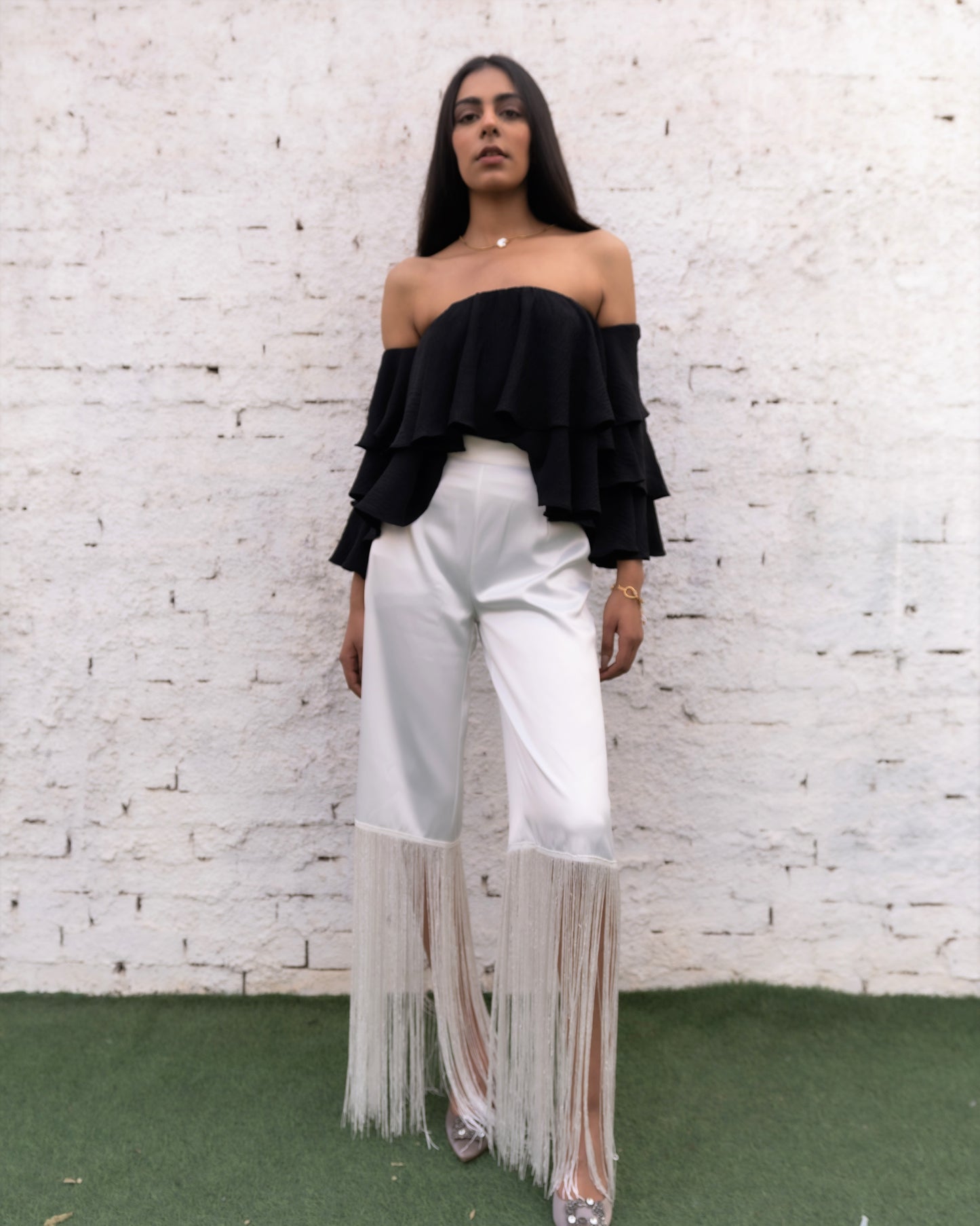 Fringed Satin Pants