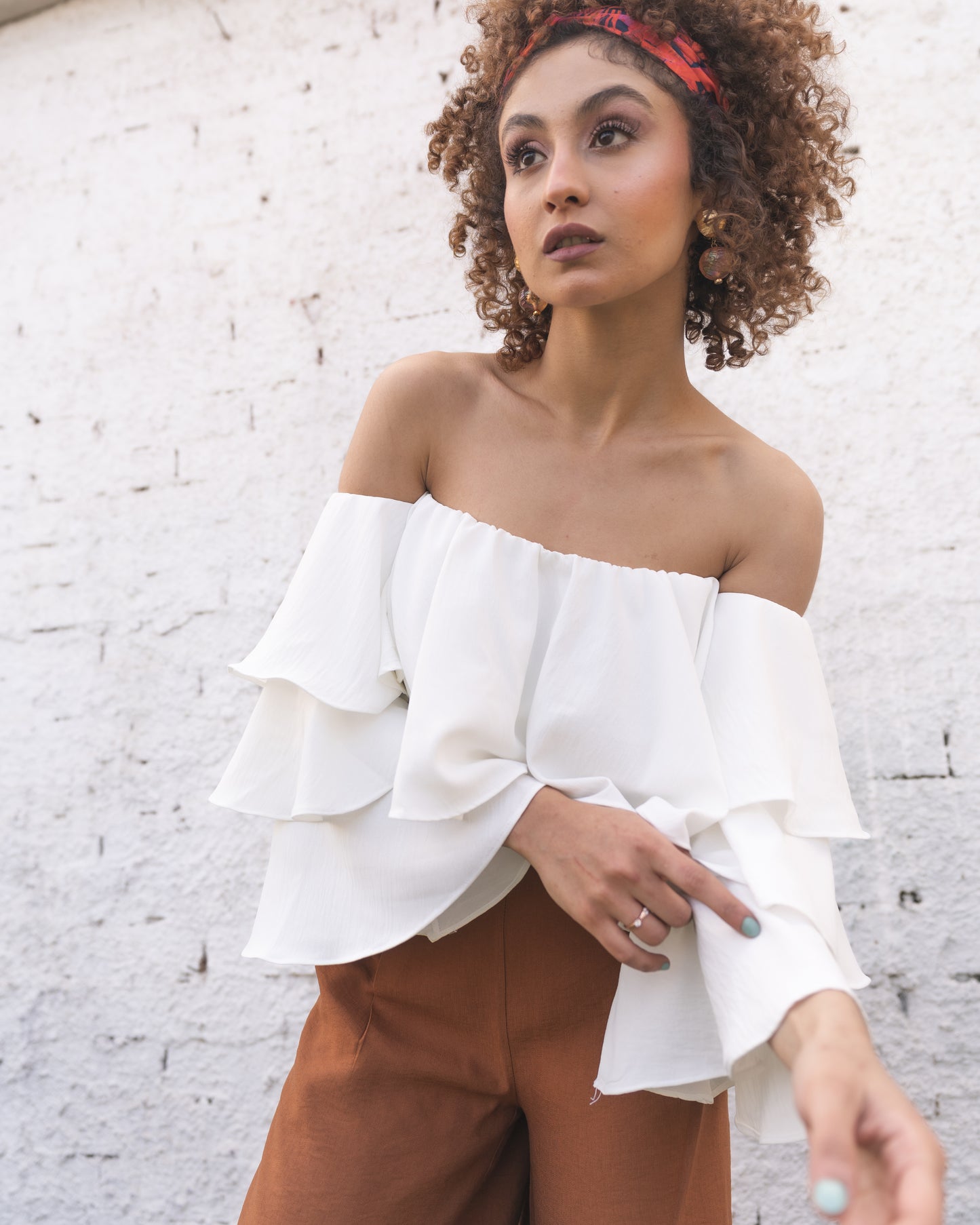 White Ruffle-Up Top