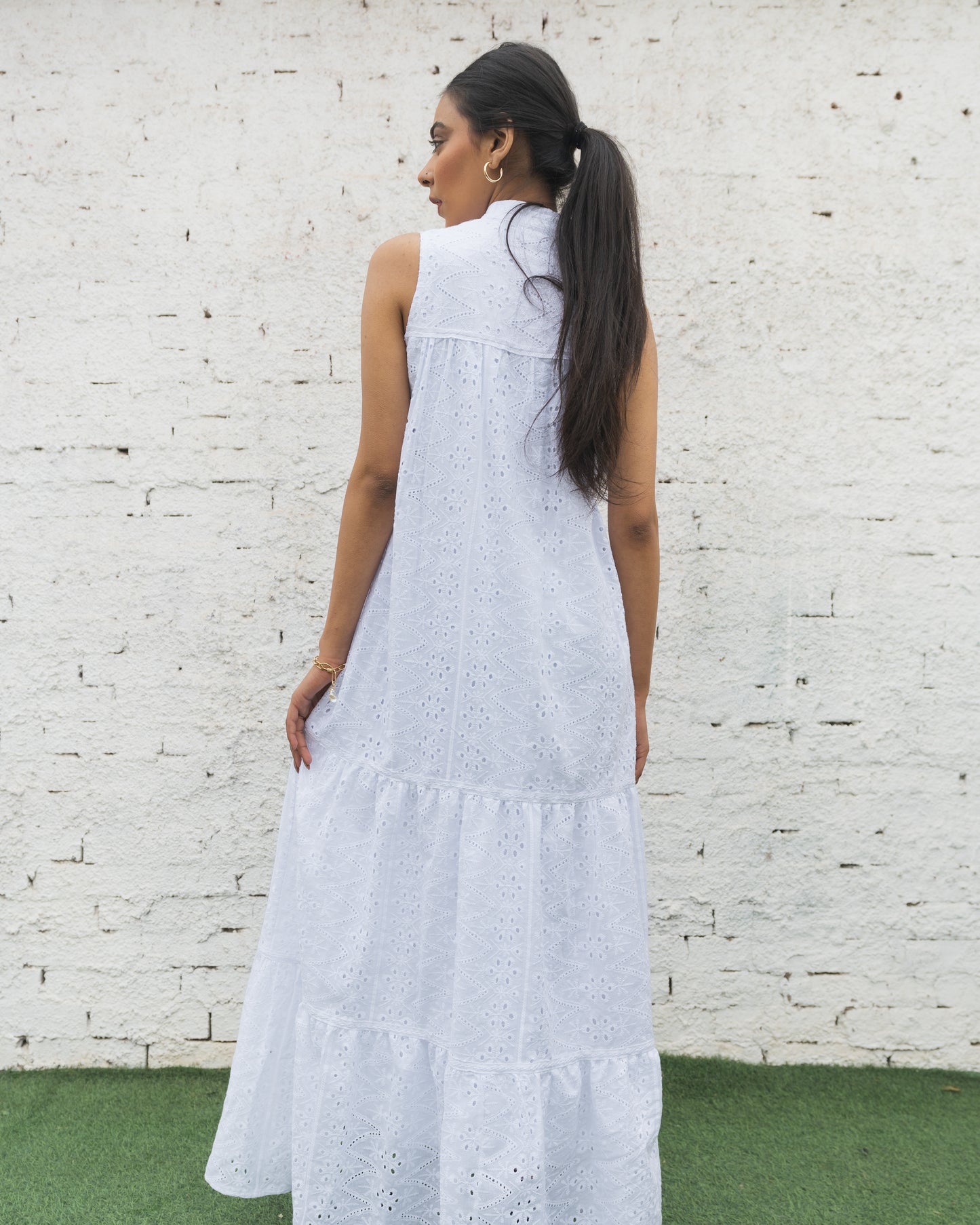 Sleeveless Tiered White Dress