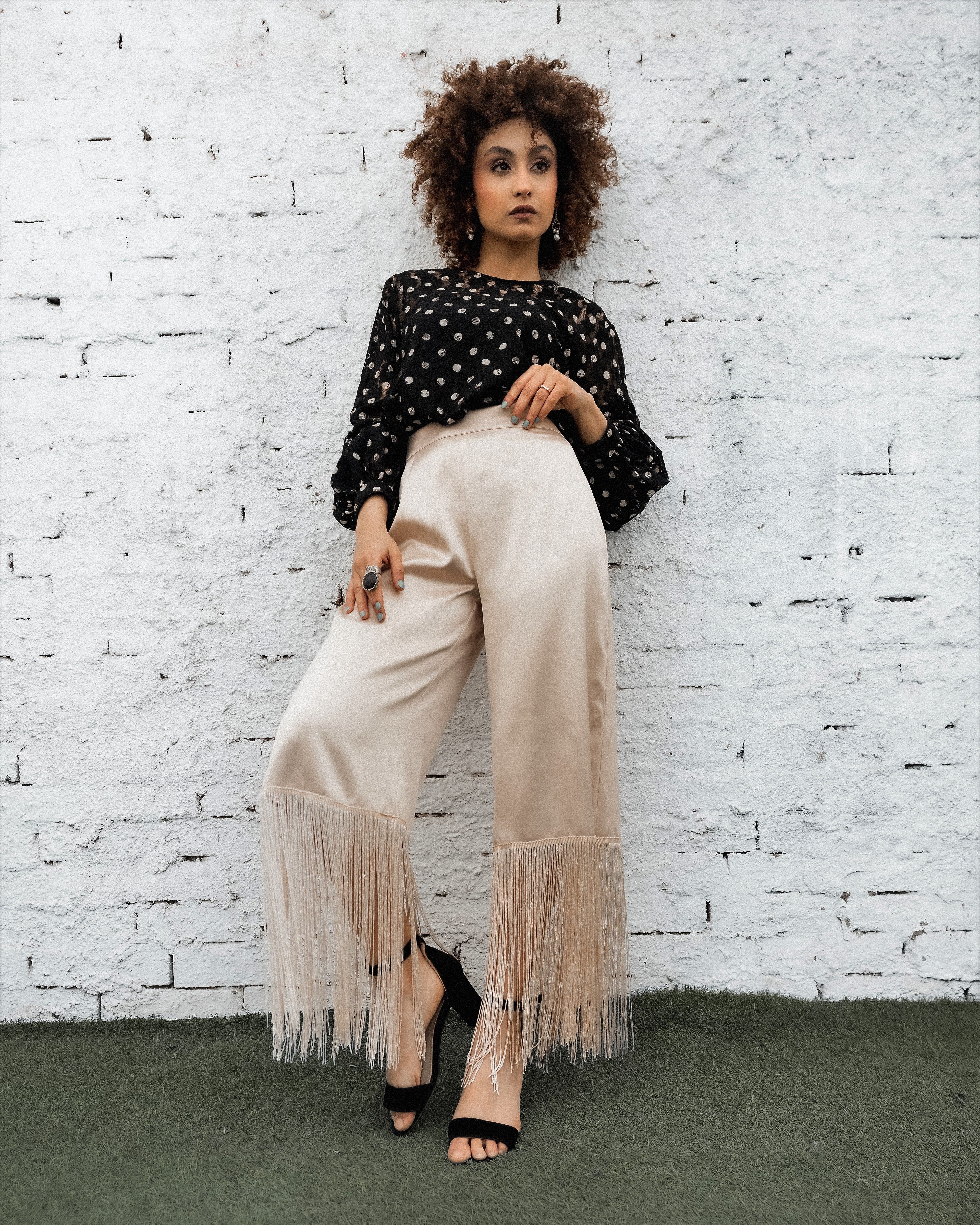 Fringed Satin Pants